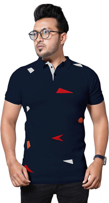 THE 9192 Printed Men Polo Neck Dark Blue T-Shirt