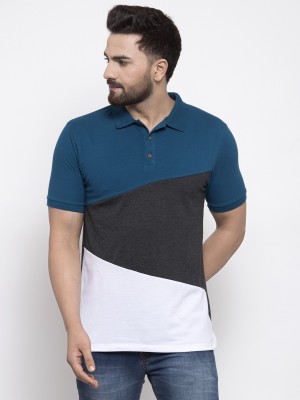 KALT Colorblock Men Polo Neck Blue T-Shirt