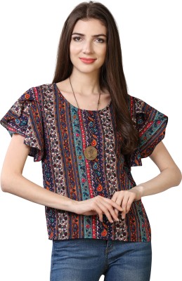 Oomph! Casual Butterfly Sleeve Self Design Women Multicolor Top