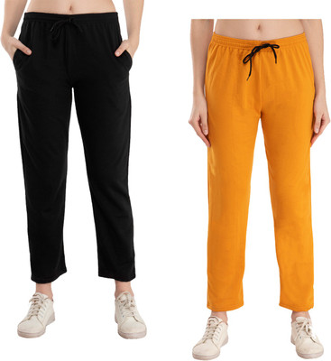 IndiWeaves Solid Women Black, Yellow Track Pants