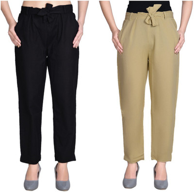 Aawari Regular Fit Women Black, Beige Trousers