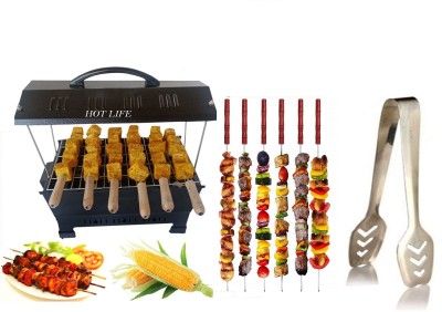 HOT LIFE BriefcaseStyleFoldingCompactPicnicBarbequeGrill,Tandoorwith5Skewer Charcoal Grill