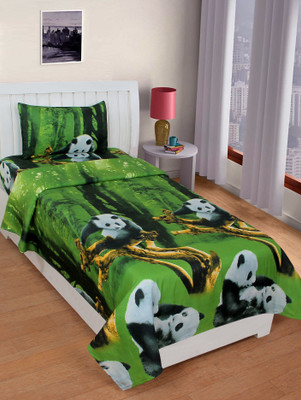 MANISHPANDEY 144 TC Microfiber Single Abstract Flat Bedsheet(Pack of 1, Green)