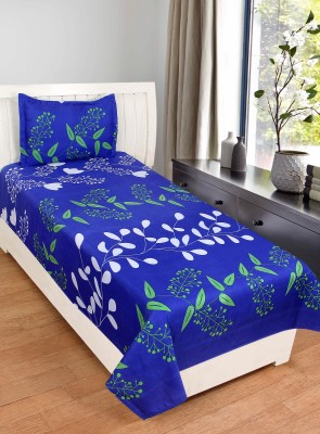 RS ENTERPRISES 120 TC Polycotton Single Floral Flat Bedsheet(Pack of 1, Blue)