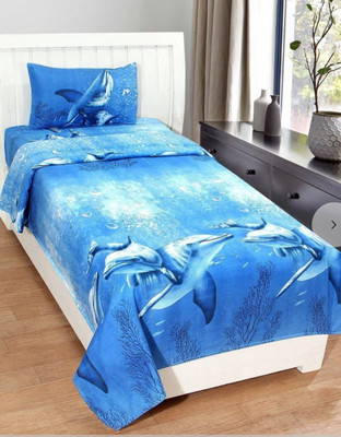 AAKARSH INTERNATIONAL 144 TC Polycotton Single 3D Printed Flat Bedsheet(Pack of 1, Blue)