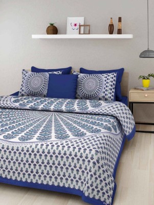 Durga Vishnu Traders 220 TC Cotton Double Jaipuri Prints Flat Bedsheet(Pack of 1, Blue)