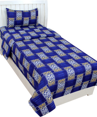 VHD 140 TC Cotton Single Printed Flat Bedsheet(Pack of 1, Blue)