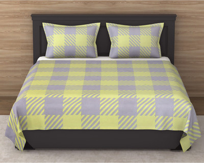 Flipkart SmartBuy 144 TC Microfiber Double Checkered Flat Bedsheet(Pack of 1, Grey)
