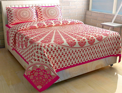 Durga Vishnu Traders 220 TC Cotton Double Printed Flat Bedsheet(Pack of 1, Red)