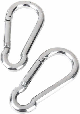 PROSPO Stainless Steel Spring Snap Hook Carabiner Pack of 2 Locking Carabiner(Silver)