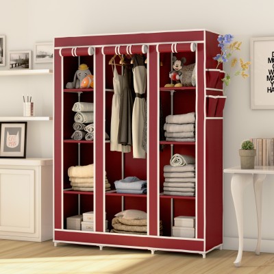 INSIDE STYLE Carbon Steel Collapsible Wardrobe(Finish Color - Maroon, DIY(Do-It-Yourself))