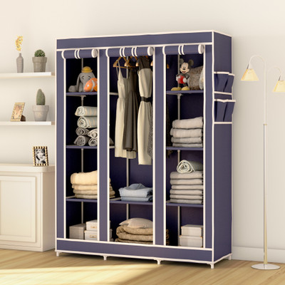 Flipkart Perfect Homes Studio 3 Door 10 Shelf PP Collapsible Wardrobe(Finish Color - Blue)