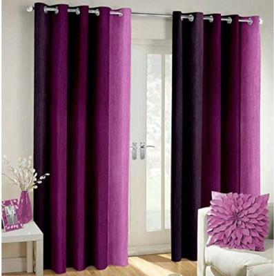 OWNWAY 152 cm (5 ft) Polyester Room Darkening Window Curtain (Pack Of 2)(Striped, Violet)