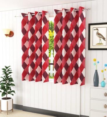 Phyto Home 152 cm (5 ft) Polyester Semi Transparent Window Curtain (Pack Of 2)(Geometric, Red)