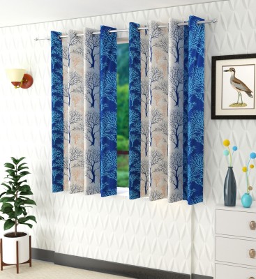 Panipat Textile Hub 152 cm (5 ft) Polyester Semi Transparent Window Curtain (Pack Of 4)(Floral, Blue)