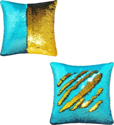 Bansiwal Polyester Cushions & Pillows Cover(Pack of 2, 40 cm*40 cm, Light Blue, Gold)