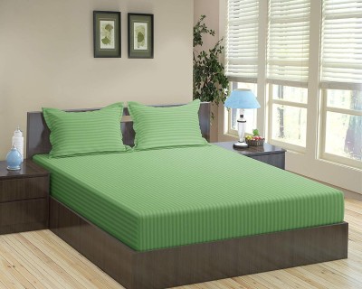 EVERDECOR 250 TC Cotton Double Striped Flat Bedsheet(Pack of 1, MOSS GREEN)