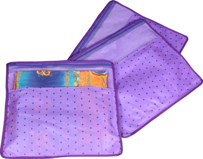 PRETTY KRAFTS F1290_Purple3 PrettyKrafts Saree Cover Set of 3 Polka dots with Top transparent window_Purple 1290(Purple)
