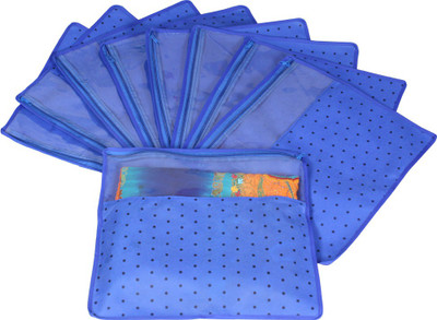 PRETTY KRAFTS Saree Cover Saree Cover Set of 9 Polka dots with Top Transparent Window_Blue F1290_Blue9(Blue)