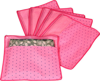 PRETTY KRAFTS F1290_Pink6 PrettyKrafts Saree Cover Set of 6 Polka dots with Top transparent window_Pink 1290(Pink)