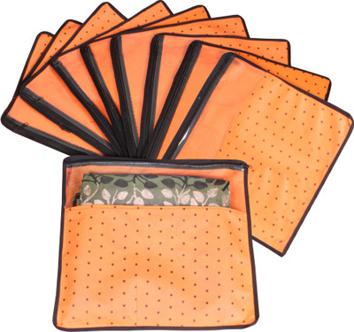 PRETTY KRAFTS F1290_Orange9 PrettyKrafts Saree Cover Set of 9 Polka dots with Top transparent window_Orange 1290(Orange)