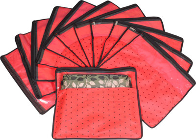 PRETTY KRAFTS F1290_Red12 PrettyKrafts Saree Cover Set of 12 Polka dots with Top transparent window_Red 1290(Red)
