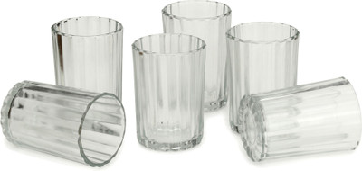 AFAST (Pack of 6) Self Designer White Transparent Multi Purpose Beverage Tumbler Drinking Glass Set (Set Of Six) B11 Glass Set Water/Juice Glass(300 ml, Glass, Clear)