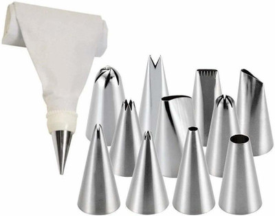 LKA 12 Pieces Cake Decoration Tool Set Stainless Steel Multi-opening Icing Nozzle(Silver Pack of 12)