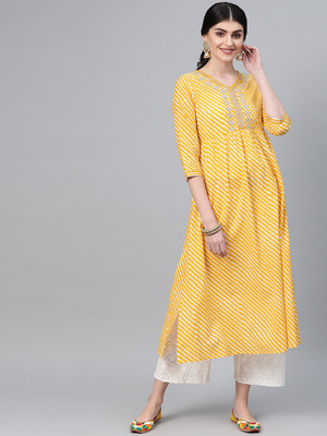 66% OFF on Varanga Women Leheriya A-line Kurta(Yellow) 66% OFF on Varanga Women Leheriya A-line Kurta(Yellow)