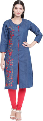 AMMI JAAN Women Embroidered Straight Kurta(Blue)