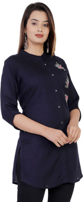 Jyoti Casual 3/4 Sleeve Solid Women Blue Top