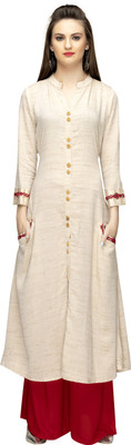 NIBHZ Women Solid A-line Kurta(Beige)