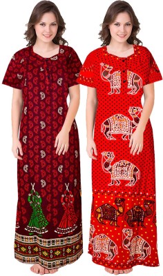 Khushi Print Women Nighty Set(Maroon, Red)