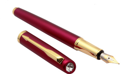 Ledos Exclusive Delta Crystal On Top Shine Red Golden Trims Fountain Pen