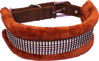Petshop7 Premium Quality Fur Padded Nylon Dog Collar & Leash Large Dog Collar & Leash(Medium, Brown)
