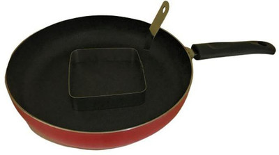 Dynore Non Stick Fry Pan with lid and Stainless Steel square egg ring with Handle Fry Pan 17 cm diameter with Lid 2.5 L capacity(Aluminium, Non-stick, Induction Bottom)