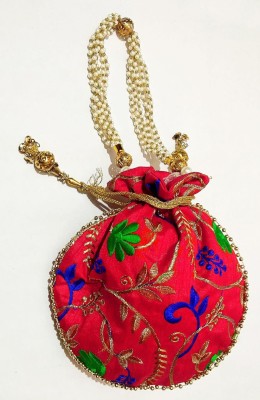 athizay Red Zari Gota Work Embroidery handmade potli bags for wedding party women and girls fashion Potli