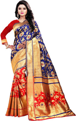 jayant creation Floral Print Kanjivaram Silk Blend Saree(Multicolor)