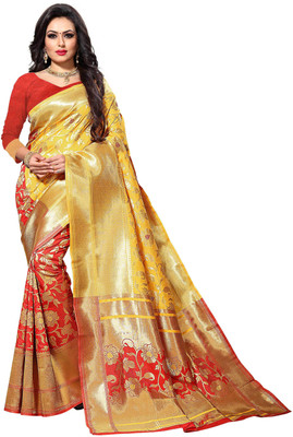 jayant creation Woven Kanjivaram Silk Blend Saree(Yellow)