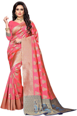 Jay fashion Self Design Kanjivaram Silk Blend Saree(Pink)