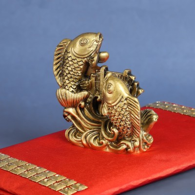 Ryme Ryme vastu/fengshui double fish for health wealth Decorative Showpiece  -  8.3 cm(Polyresin, Gold)