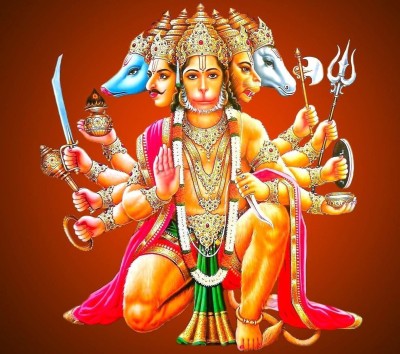 Asmi Collections 60 cm Spiritual Panchmukhi Hanuman Self Adhesive Sticker(Pack of 1)