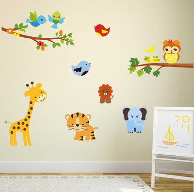 Wallzone 80 cm Colorfull Birds Removable Sticker(Pack of 1)