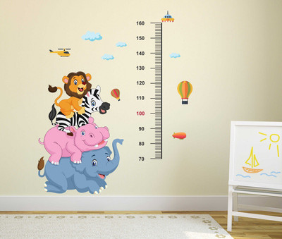 Wallzone 100 cm Animals Hight Chart Removable Sticker(Pack of 1)
