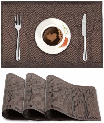 HOKiPO Rectangular Pack of 4 Table Placemat(Brown, PVC)