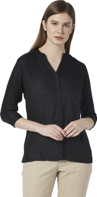 PARK AVENUE Casual 3/4 Sleeve Self Design Women Black Top