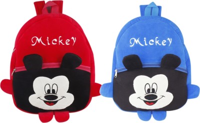 SS Impex Mickey Kids School Bag Soft Plush Backpacks Cartoon Baby Boy/Girl (2-5 Years) (Red, Blue) Pack of 2 School Bag(Blue, 10 L)