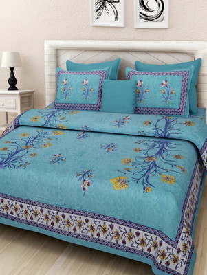 E ELMA 120 TC Cotton Double Printed Flat Bedsheet(Pack of 1, Multicolor)