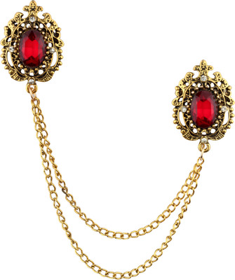 Panjatan Maroon Crystal Roamanian Pattern with Golden Chain Pin Brooch(Gold)