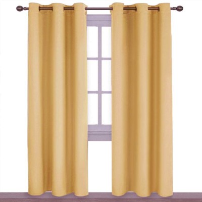 VeNom 213 cm (7 ft) Silk Blackout Door Curtain (Pack Of 2)(Solid, Gold)
